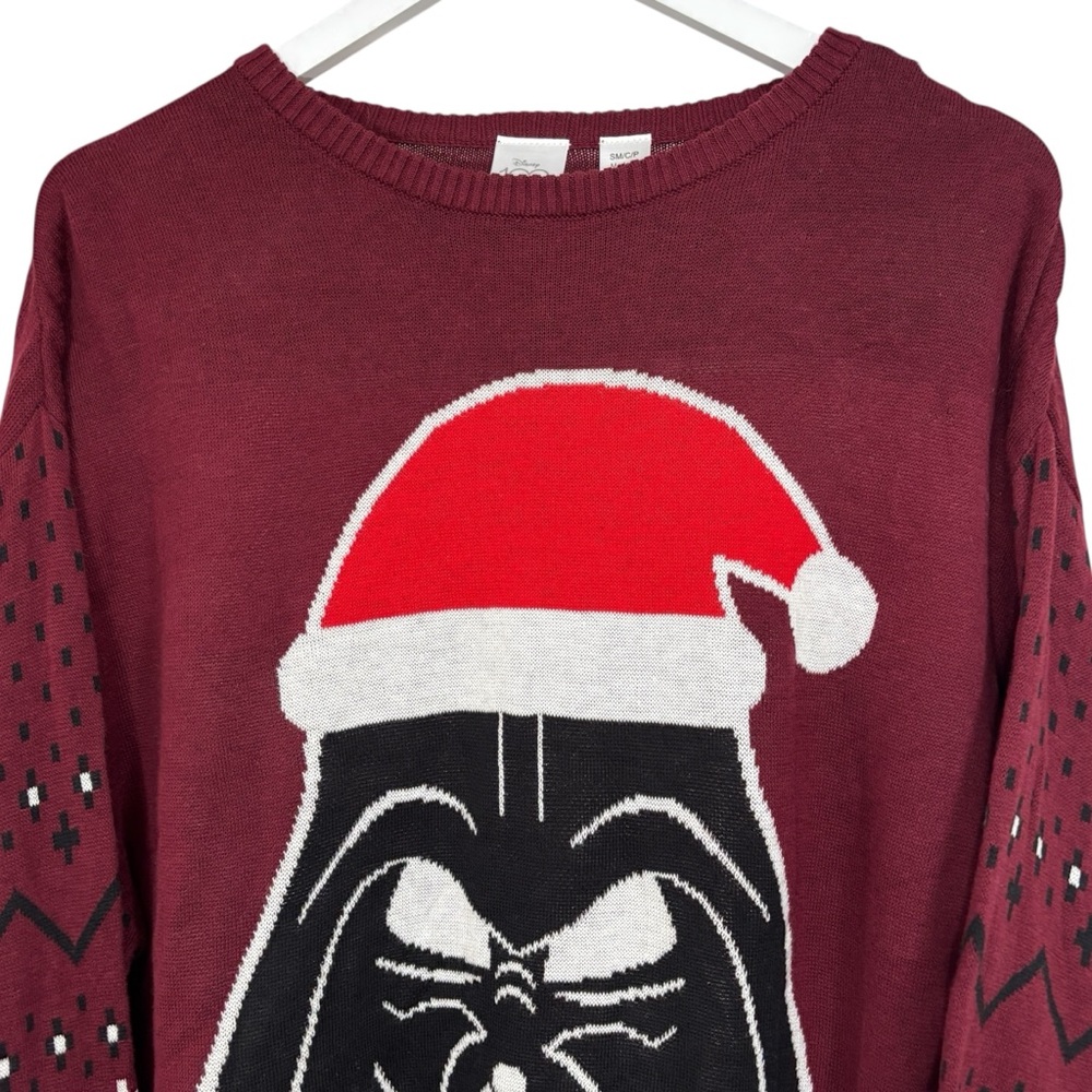 Mad Engine Disney 100 Star Wars Men’s Darth Vader Santa Hat Maroon Sweater NWT - Picture 2 of 11